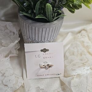 LC Lauren Conrad Goldtone Faux Pearl Ring with Cubic Zirconia Size 7